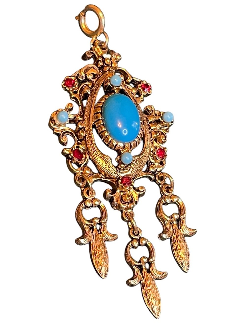 Vintage Celebrity NY Victorian Revival Faux Turquoise Dangle Necklace Pendant